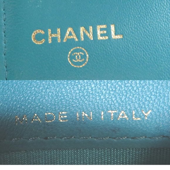 CHANEL Coco Mark Tri-fold Wallet Leather Turquoise Blue ⭐ - Picture 8 of 10